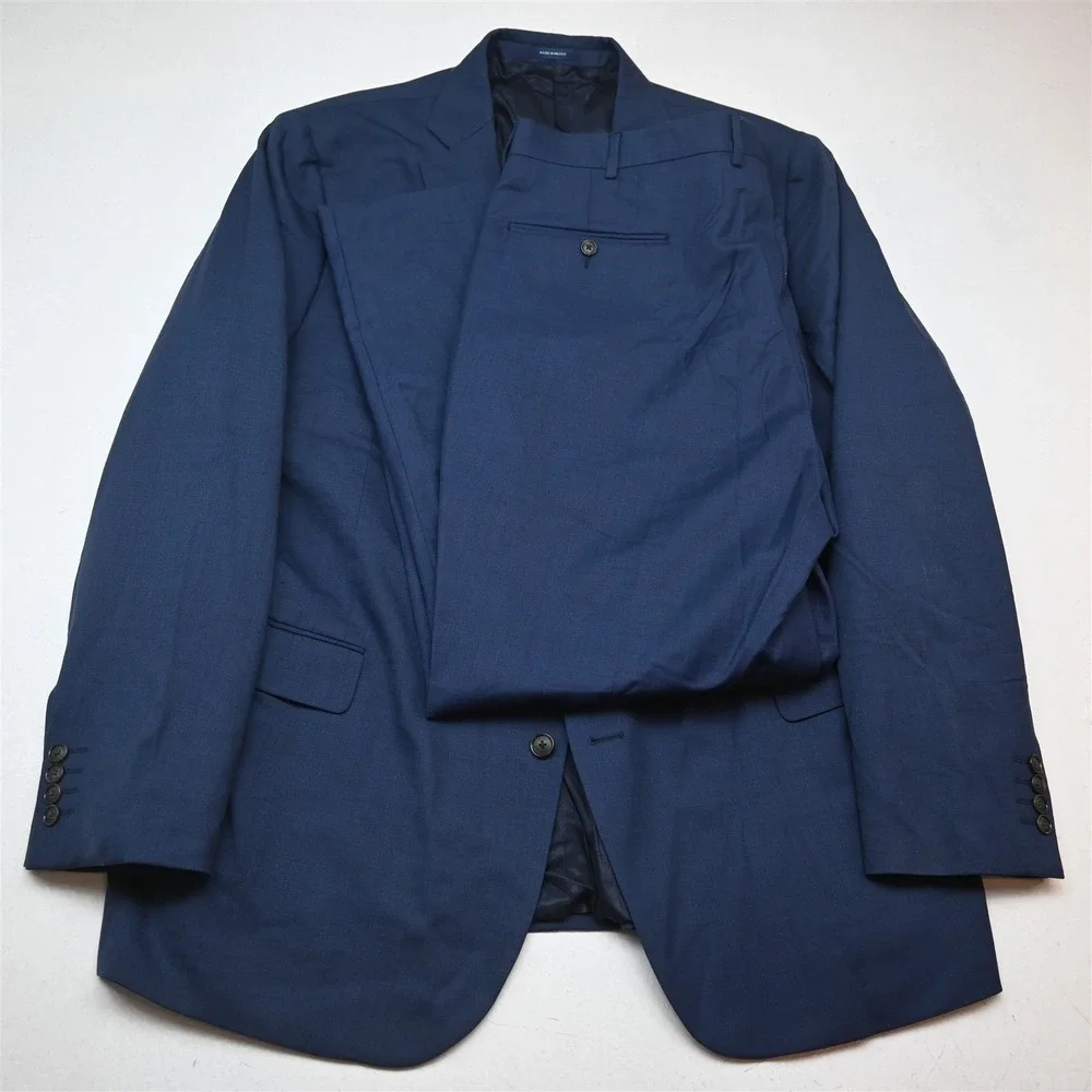 Stafford 52L 42x30 Blue Wool Stretch Travel Mens Jacket Pants Suit